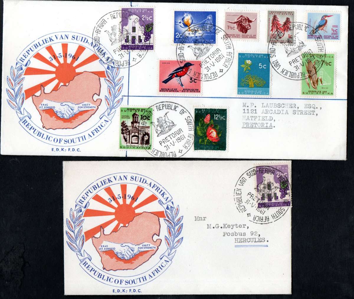 RSA 1961 NEW REPUBLIC (31 MAY 1961) SELECTION OF (X12) FDCs ETC. CONDITION ETC AS PER SCANS.