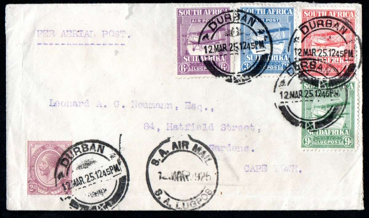 UNION 1925 AIRMAIL COVER WITH 1ST AIRMAIL ISSUE SET OF (X4) CC25-8 USED. AS PER SCANS. GREAT ITEM.