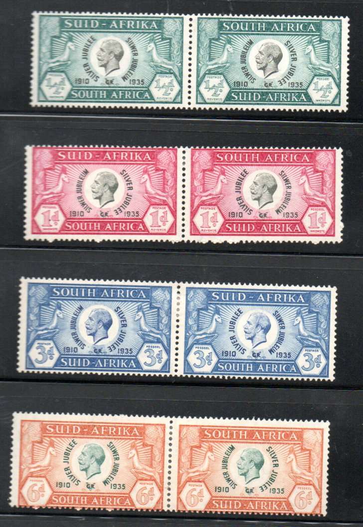 UNION 1935 KGV SILVER JUBILEE MMINT SET OF (X4) PAIRS. SACC64-7. AS PER SCANS. CV R950.