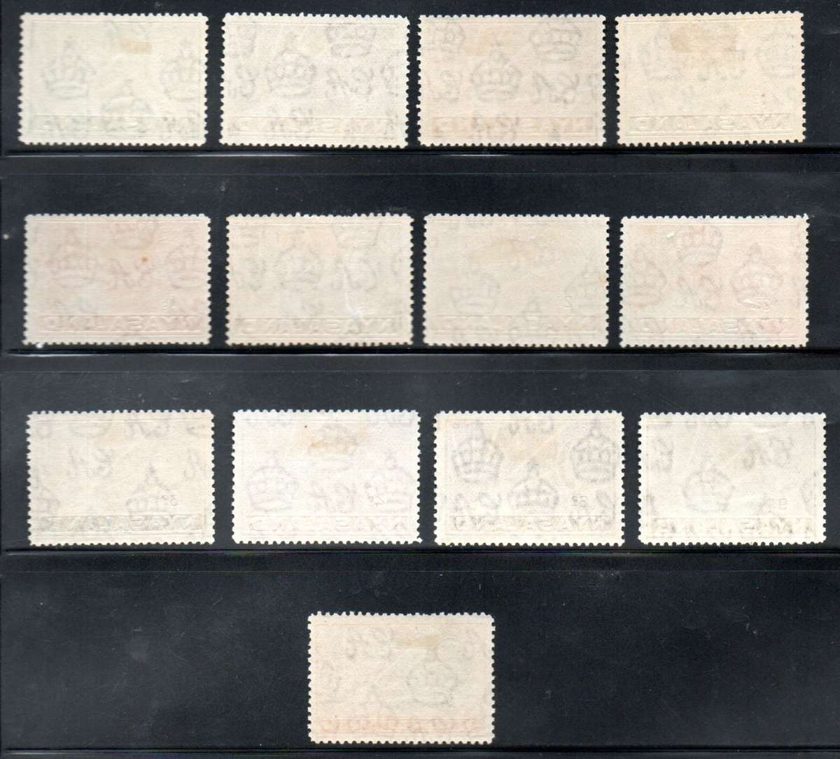 NYASALAND 1938-44 SHORT SET OF M/MINT + USED SINGLES TO 1s. SG130-138. CV GBP 86.5. USED ON PAGE.