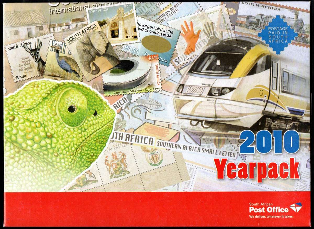 RSA 2010 YEAR PACK (OPENED) WITH CTO STAMPS, SHEETS ETC (STAMPS STILL IN PLASTIC). AS PER SCANS.