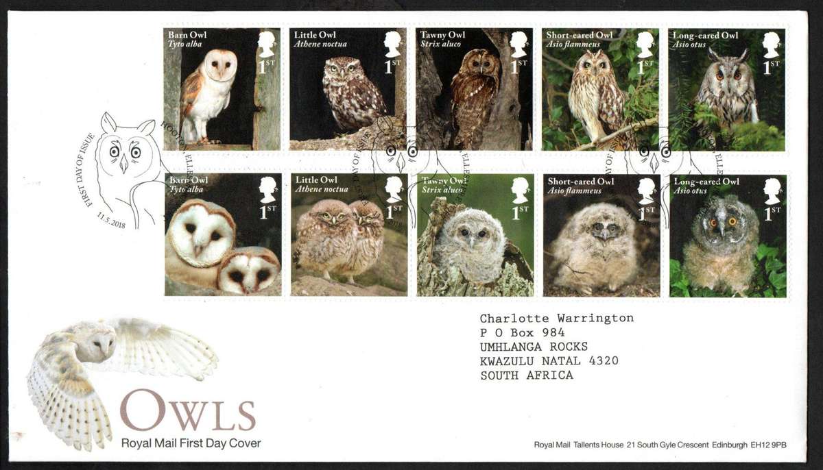 GB 2018 OWLS FIRST DAY COVER. AS PER SCANS. LOVELY MODERN COVER.