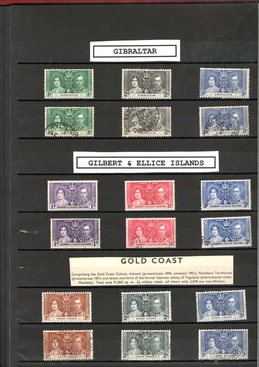 LINDER ALBUM WITH 1937 MINT/USED KGVI CORONATION STAMPS. AS PER IMAGES. NB: PLEASE READ BELOW.