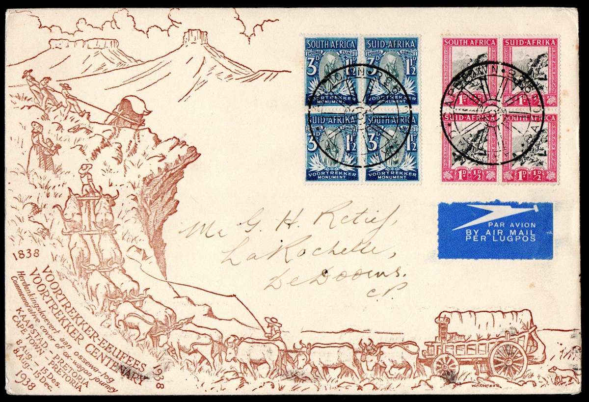 UNION 1938 VOORTREKKER COVER. AS PER SCANS. CAPE TOWN POSTMARKS.