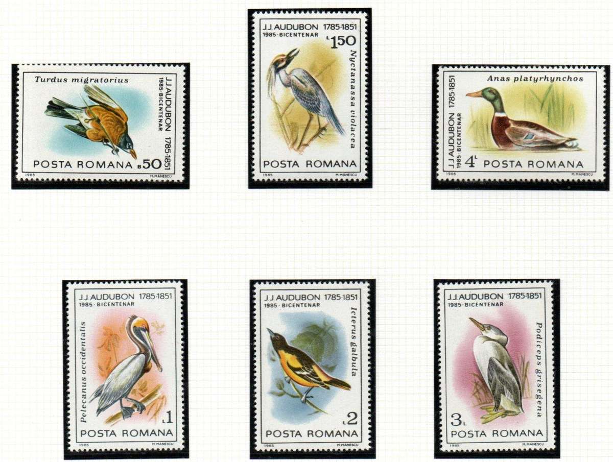 ROMANIA 1985 BIRTH BICENTENARY OF JOHN J AUDUBON (BIRDS) UMM SET OF (X6). SG4936-41. GREAT SET.