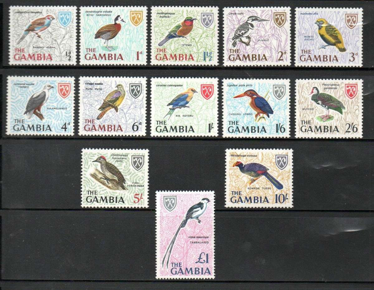 GAMBIA 1966 BIRDS UMM SET OF (X13). SG233/45. AS PER SCANS. CV GBP 15.