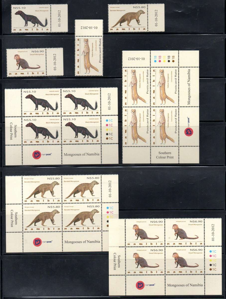 NAMIBIA 2012 MONGOOSES SET OF (X4) UMM CONTROLS + SINGLES SACC769-772 + FDC NO 4.5. CV R440.