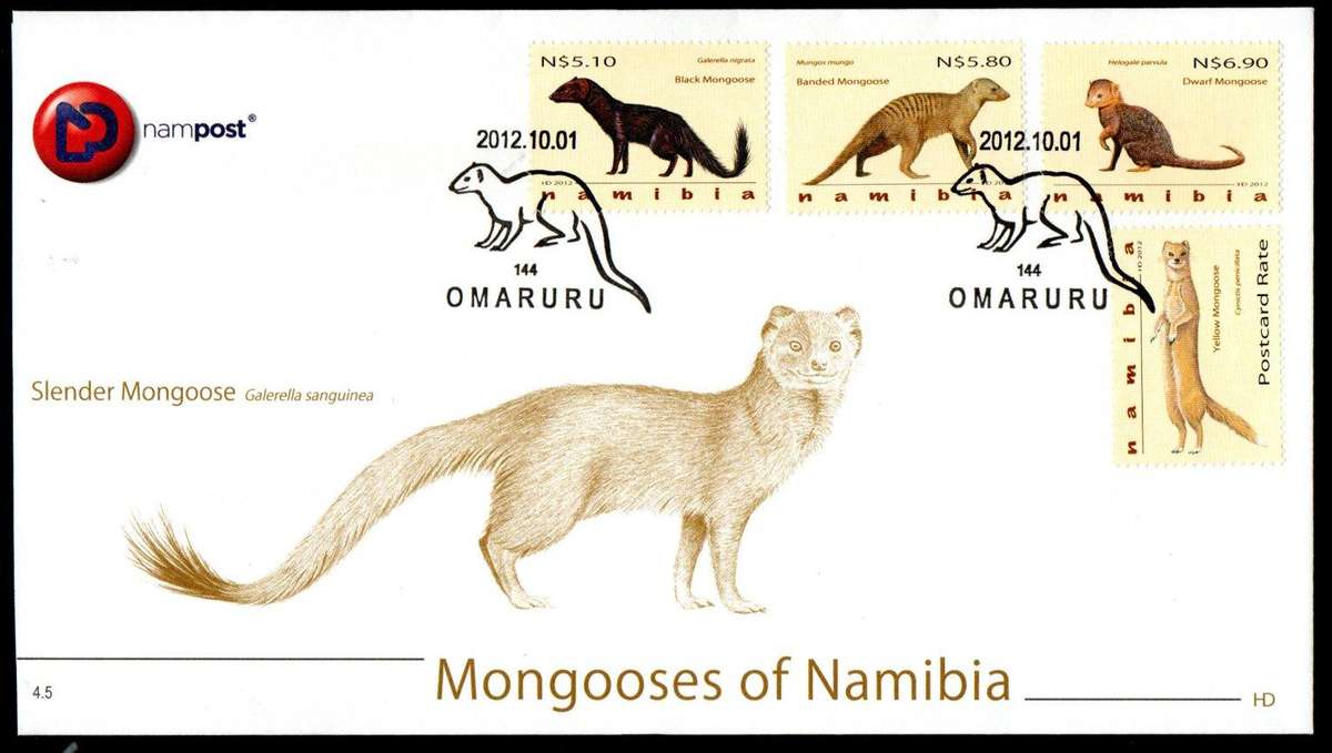 NAMIBIA 2012 MONGOOSES SET OF (X4) UMM CONTROLS + SINGLES SACC769-772 + FDC NO 4.5. CV R440.