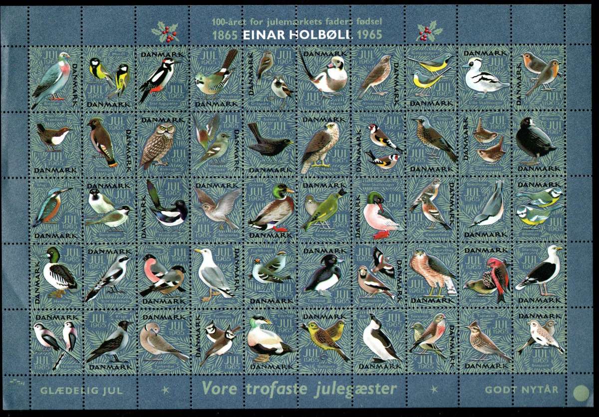 DENMARK 1965 BIRDS CHRISTMAS CINDERELLA SHEET (FOLDED). AS PER SCANS.