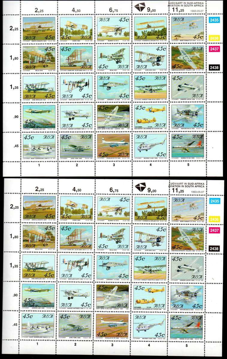 RSA 1993 AVIATION IN SA (X3) DUPLICATE SHEETS OF (X25) UMM. AS PER SCANS. SACC822. CV R300.