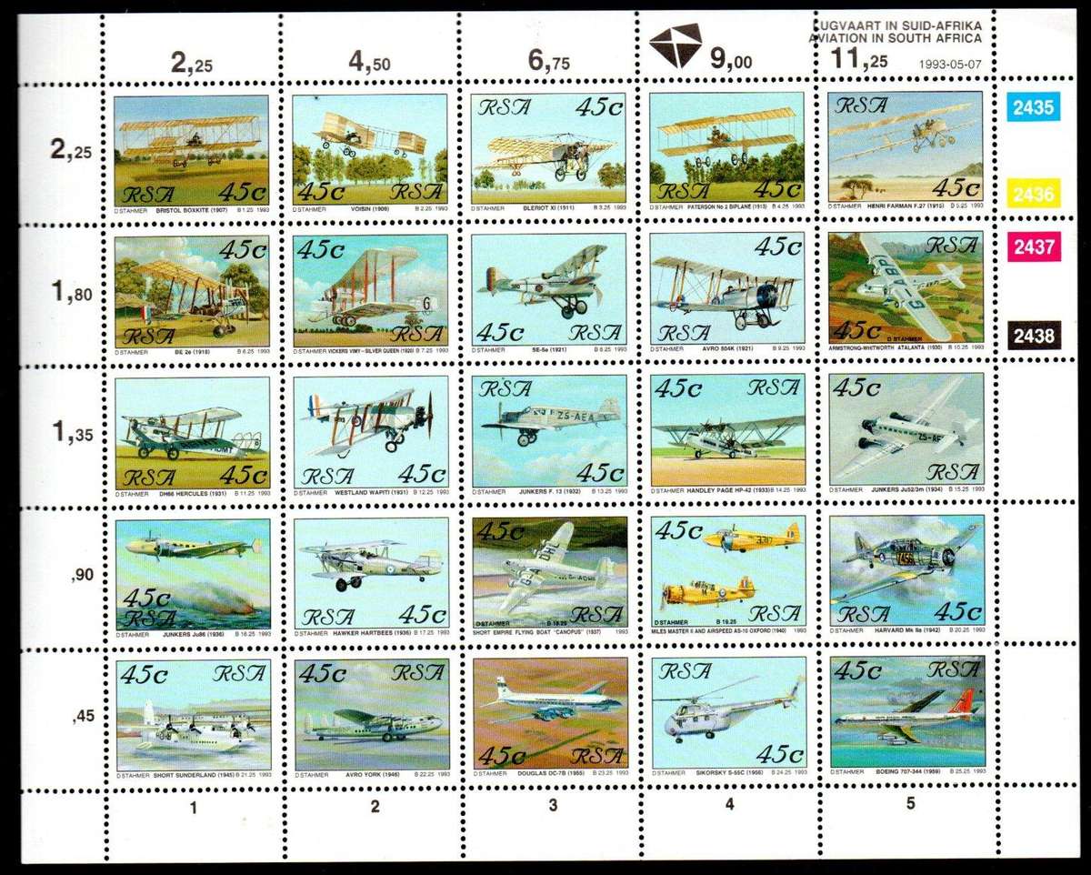 RSA 1993 AVIATION IN SA (X3) DUPLICATE SHEETS OF (X25) UMM. AS PER SCANS. SACC822. CV R300.