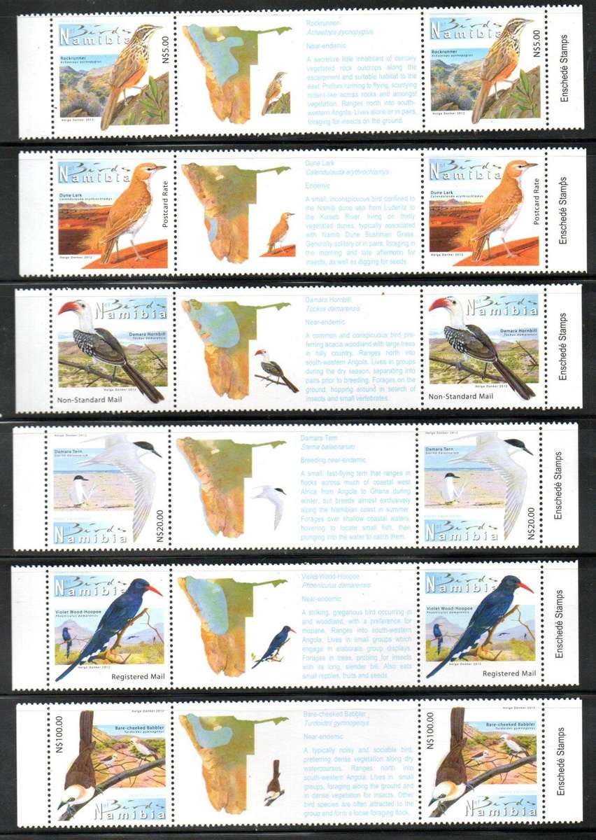 NAMIBIA 2012 5TH DEF BIRDS SET OF (X12) UMM GUTTER PAIRS. AS PER SCANS. CC743-54. CV R552. NICE SET.
