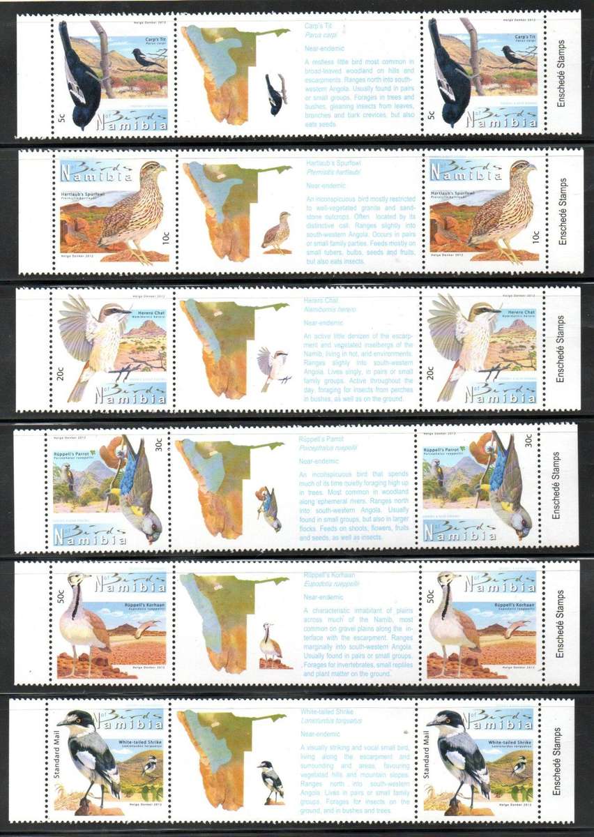 NAMIBIA 2012 5TH DEF BIRDS SET OF (X12) UMM GUTTER PAIRS. AS PER SCANS. CC743-54. CV R552. NICE SET.