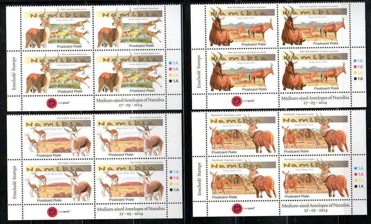 NAMIBIA 2014 MEDIUM SIZED ANTELOPES SET OF (X4) CONTROL BLKS OF (X4) UMM. CC802-5. CV R288.