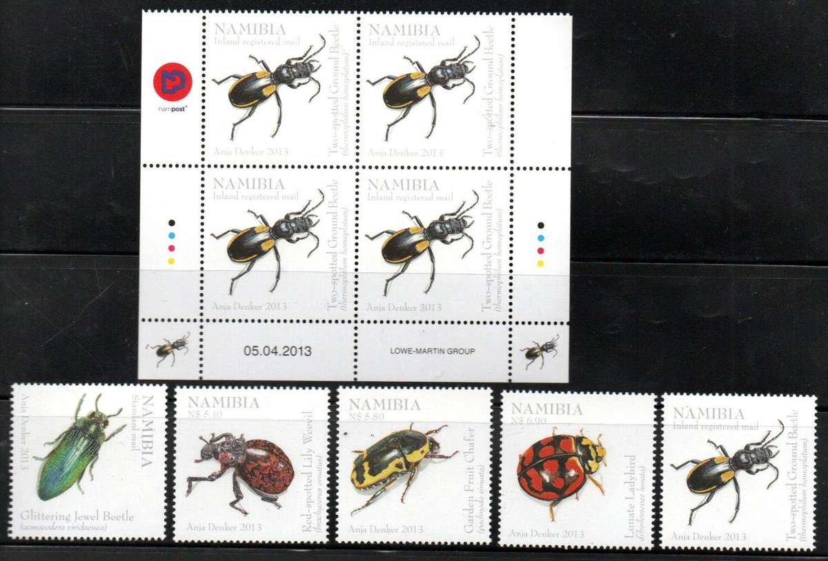 NAMIBIA 2013 BEETLES OF NAMIBIA UMM SET OF CONTROLS OF (X4) + SINGLES + FDC NO 4.6. CV R636.