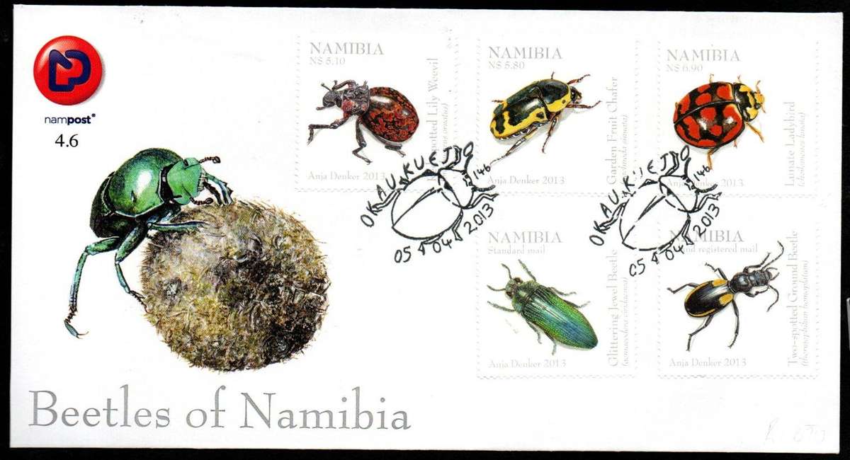 NAMIBIA 2013 BEETLES OF NAMIBIA UMM SET OF CONTROLS OF (X4) + SINGLES + FDC NO 4.6. CV R636.