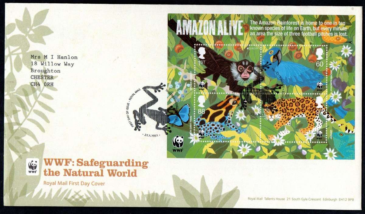 GB 2011 50TH ANN OF WORLD WILDLIFE FUND (WWF) MINI SHEET FIRST DAY COVER (TALLENTS HOUSE). GREAT FDC