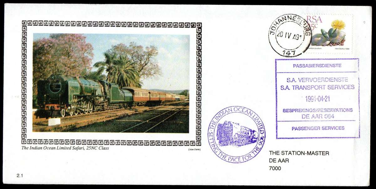 RSA 1991 SET 2.1-2.12 OF INDIAN OCEAN LIMITED (TRAIN) COVERS WITH DIFFERENT RUBBER STAMPS ETC