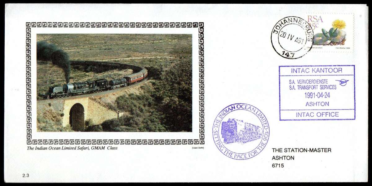 RSA 1991 SET 2.1-2.12 OF INDIAN OCEAN LIMITED (TRAIN) COVERS WITH DIFFERENT RUBBER STAMPS ETC