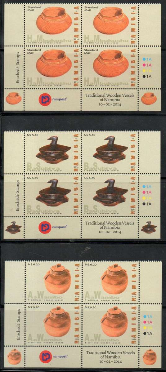 NAMIBIA 2014 TRADITIONAL WOODEN VESSELS UMM SET OF (X5) CONTROLS OF (X4) CC + FDC NO 5.2.
