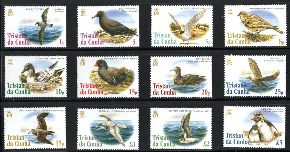 Tristan Da Cunha 2005 birds umm set Of (x12) singles - as per scans. SG833-44. Cv GBP 30. Great Set.