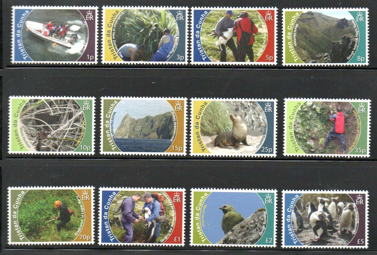 Tristan da Cunha 2010 Conservation umm set of (x12) singles - as per scans - SG993/1004. CV GBP 32+