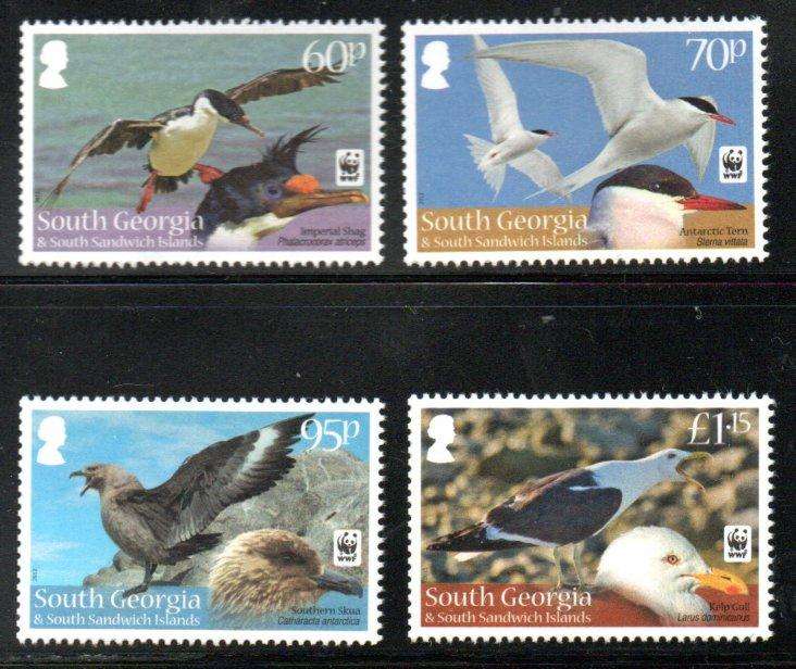 South Georgia and the South Sandwich Islands 2012 seabirds (WWF) set of (x4) singles umm. SG556-9.