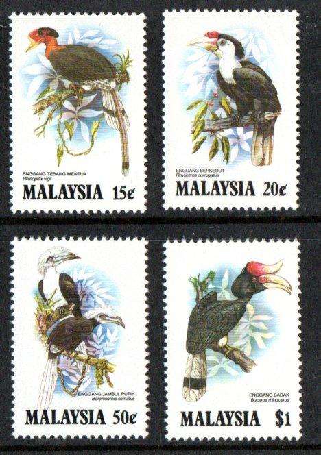 Malaysia 1983 hornbills (birds) umm set of (x4) singles - as per scans - SG280-3.