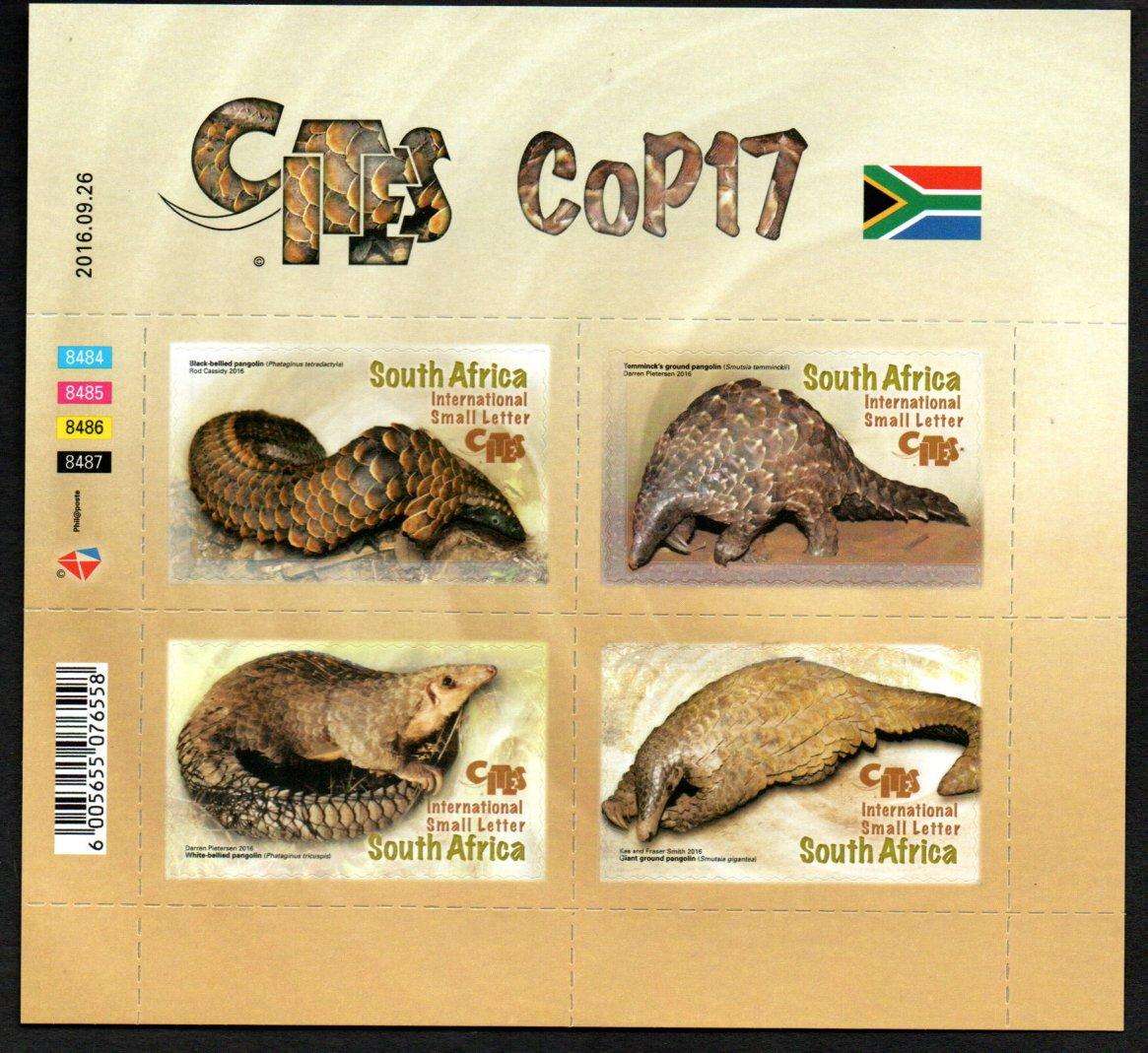 RSA 2016 CITES COP17 (pangolins) mint self-adhesive sheetlet of (x4) - lovely item