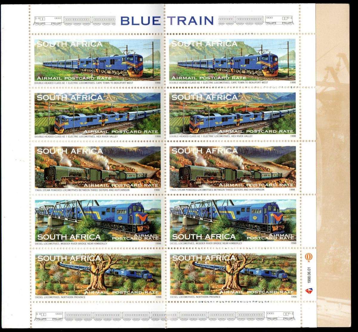 RSA 1998 The Blue Train mint booklet (booklet no 40) - total cv R500 - nice item.