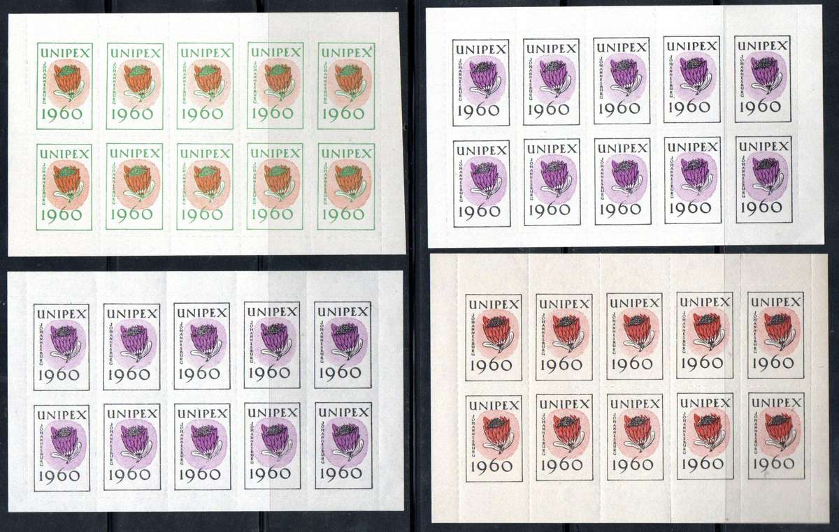 Union 1960 Unipex Johannesburg (x4) label sheetlets of (x10) mint - as per scans.