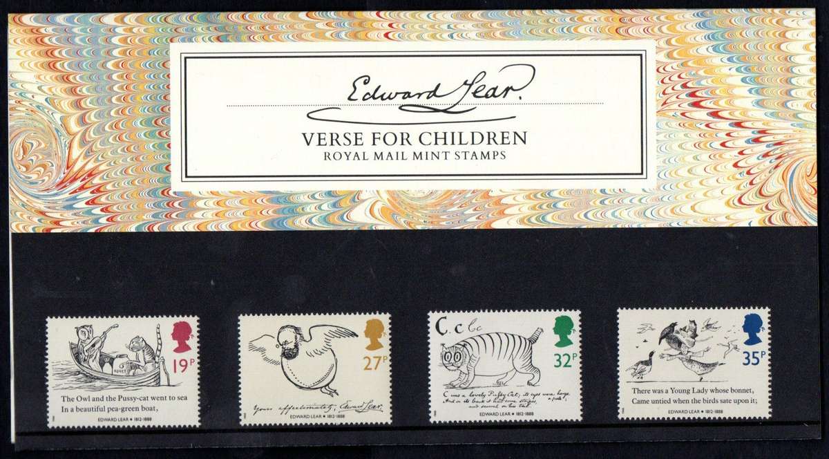 GB 1988 death centenary of Edward Lear (artist and author) mint presentation pack no 193.