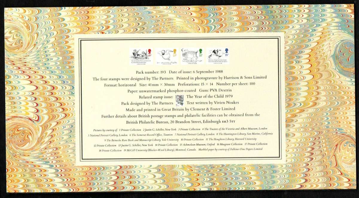 GB 1988 death centenary of Edward Lear (artist and author) mint presentation pack no 193.