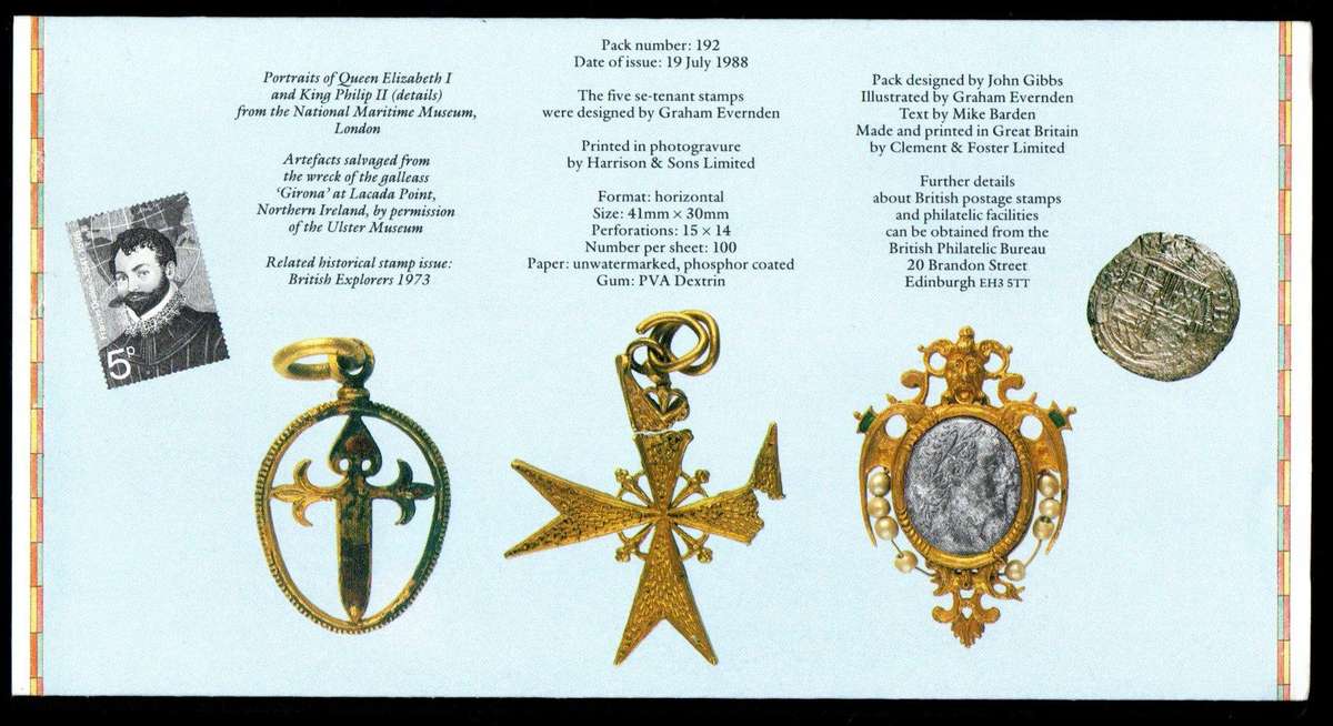 GB 1988 400th anni of Spanish Armada mint presentation pack no 192.