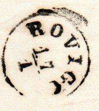 Italy 1866 scarce letter from Treviso to Rovigo - 'Distribuzione 1' cachet + 'Rovigo' arrival cachet