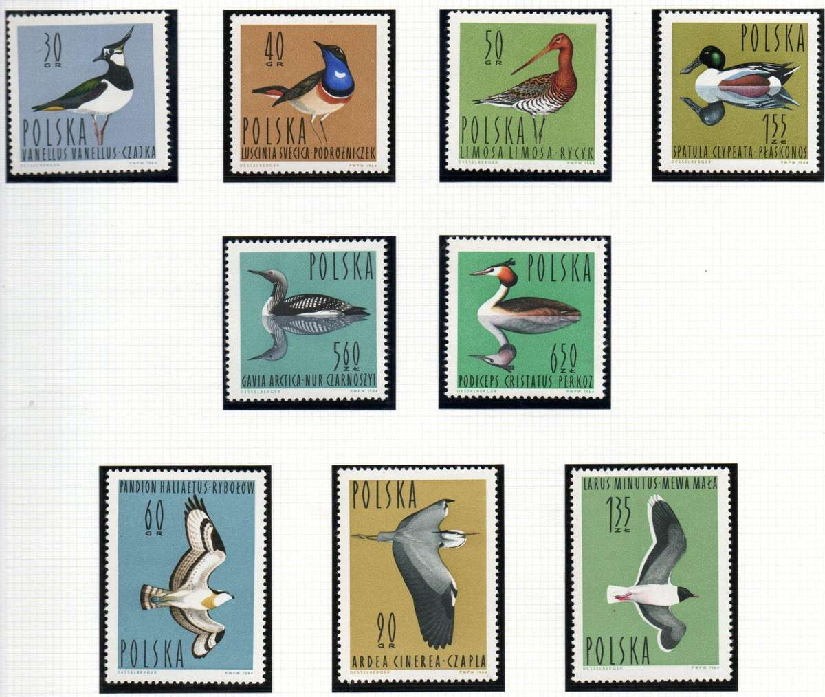 Poland 1964 birds umm set of (x9) singles  SG1484-1492  lovely thematic set