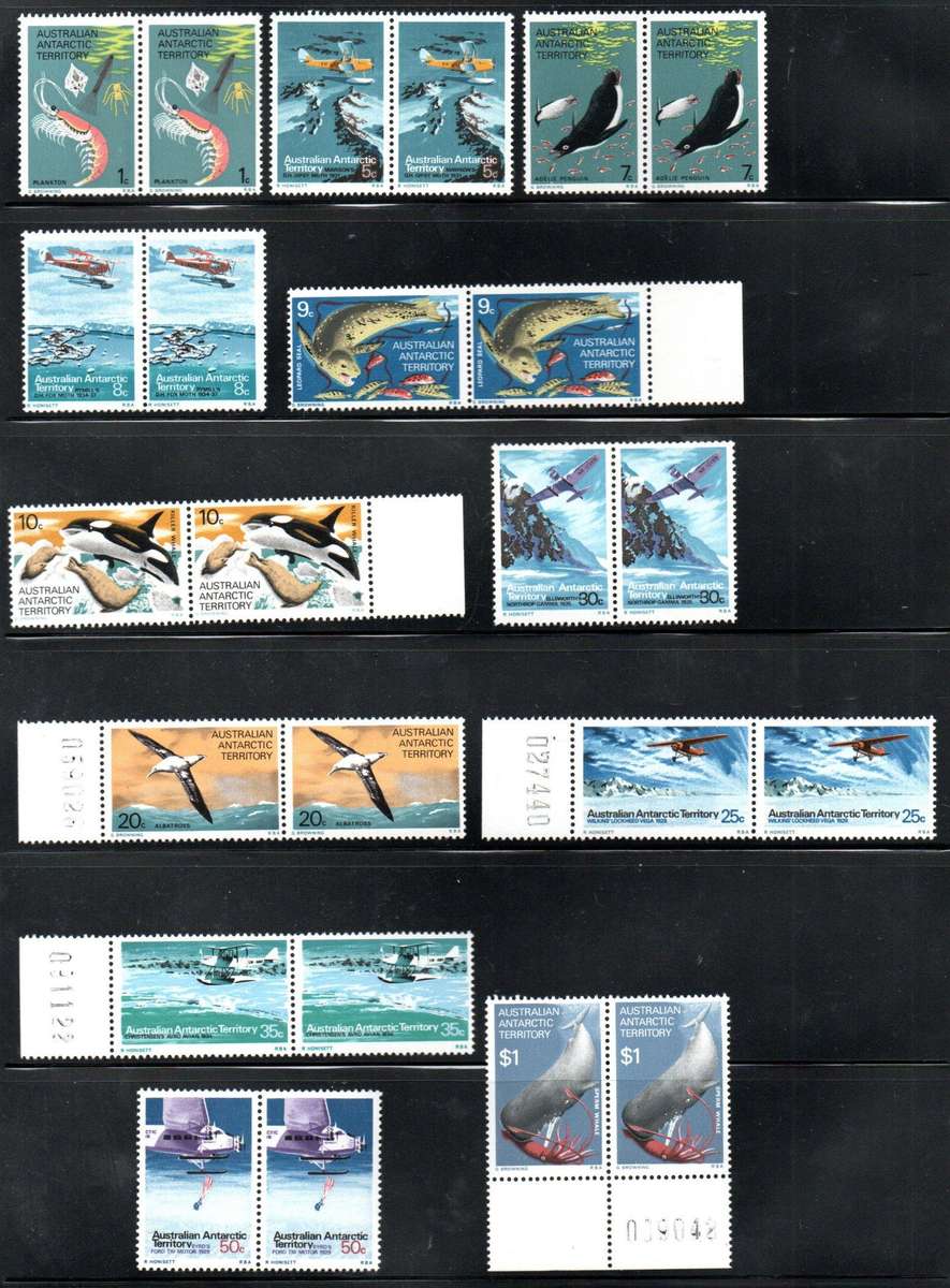 Australian Antarctic Territory 1973 marine life/aircraft umm set of (x12) pairs  SG23-34 CV GBP 20
