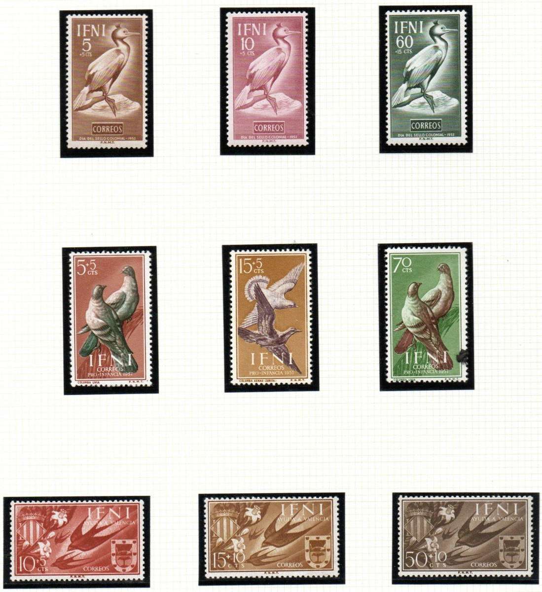 Ifni 1952, 57, 58 (x3) birds umm sets of (x3)  SG81-83, SG133-5, SG140-2  as per scans.