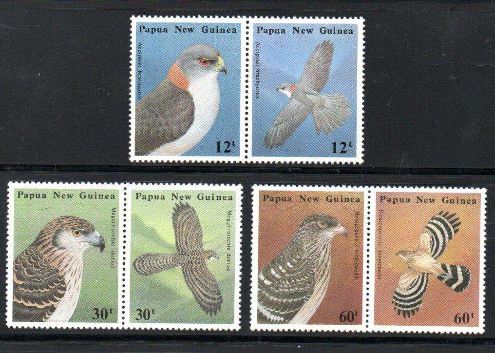 Papua New Guinea 1985 birds of prey umm set of (x6) in (x3) pairs  SG500-505  lovely thematic set.