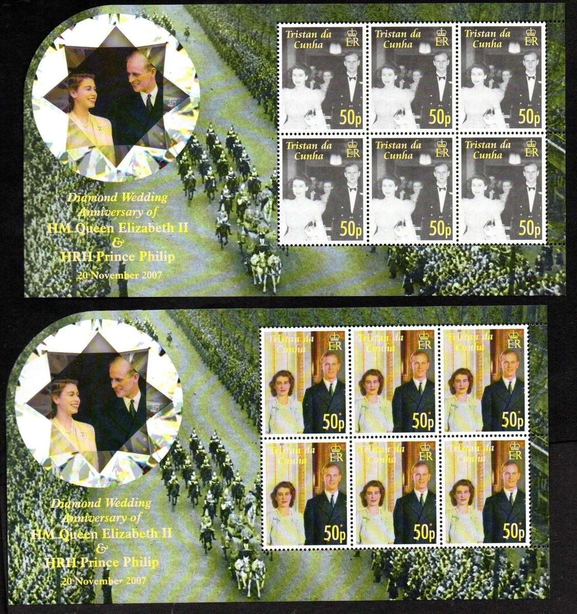 Tristan Da Cunha 2007 Diamond ann of Qeii+Duke umm set of (x4) sheets of (x6)  SG878-81  CV GBP 52