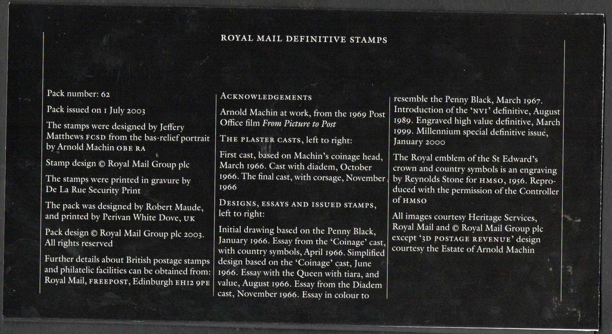 GB 2003 Machin Def mint presentation pack no 62 - CV GBP 25.