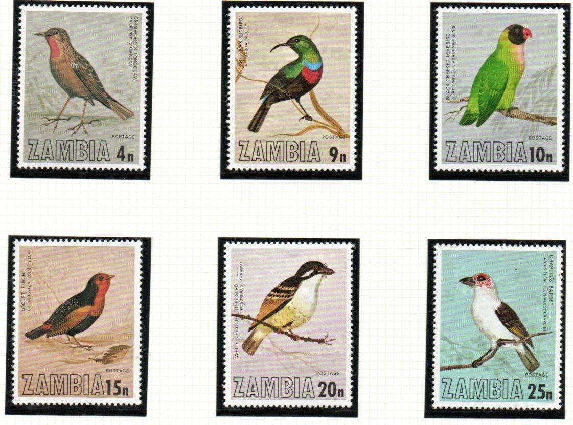 Zambia 1977 birds set of (x6) umm - SG262-267  lovely set.