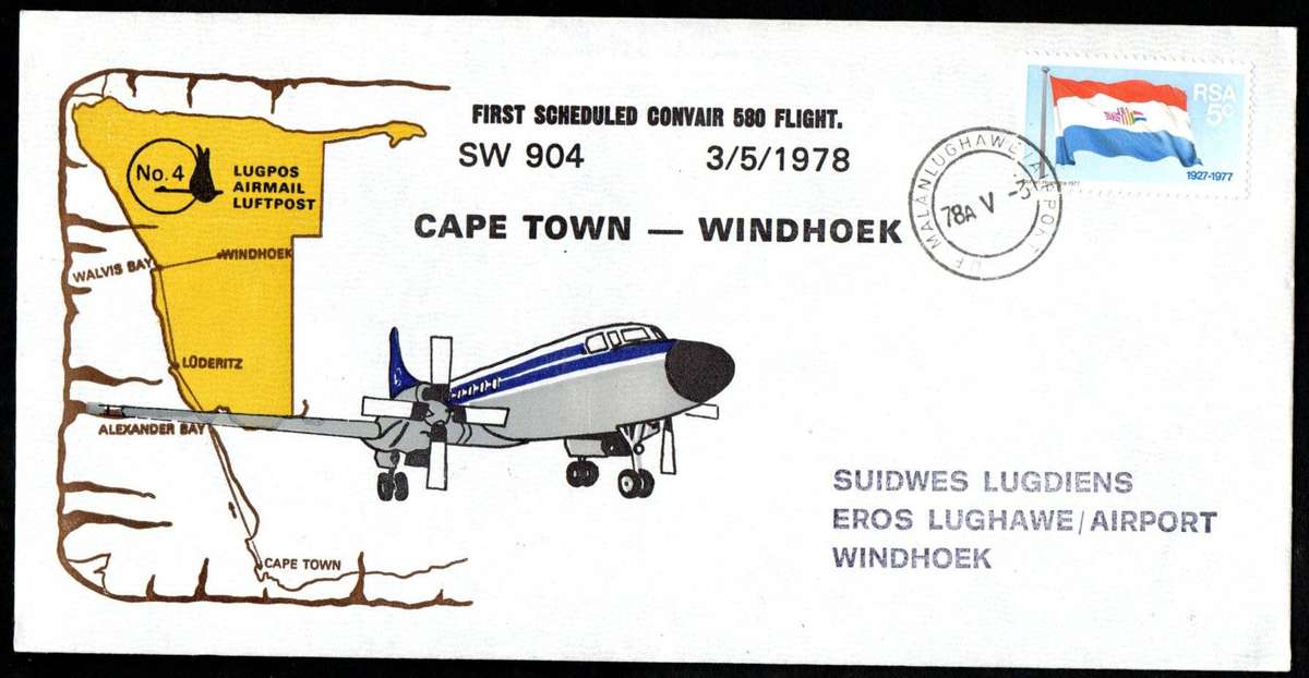 SWA/Namibia selection of (x6) flight covers/cards - as per scans.