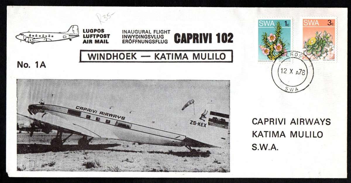 SWA/Namibia selection of (x6) flight covers/cards - as per scans.