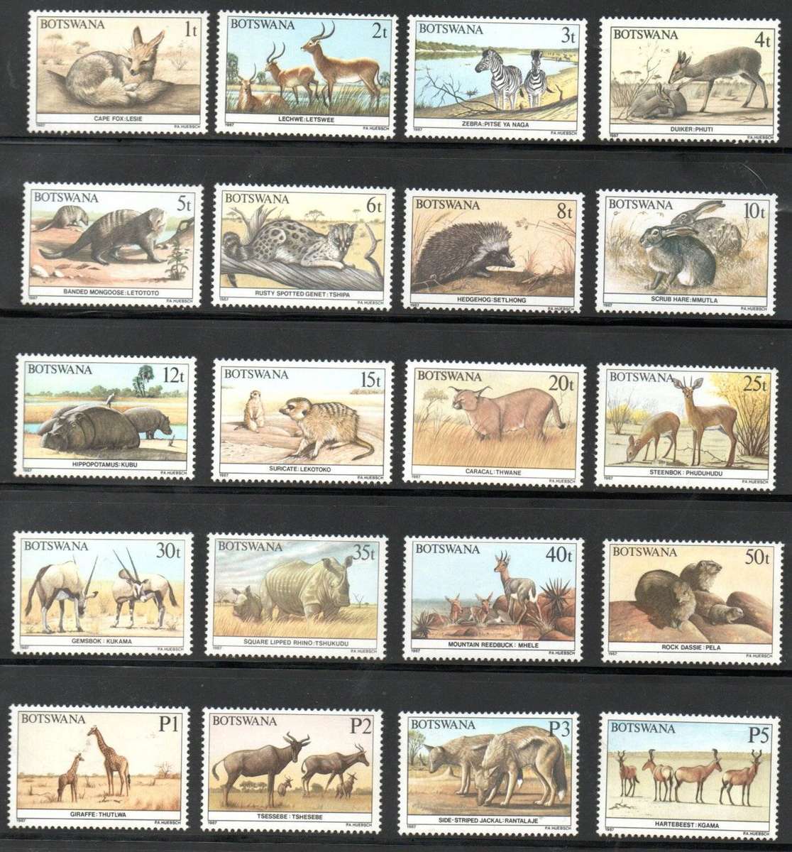 Botswana 1987 animals umm set of (x20) singles  SG619-38  CV GBP 28  lovely set.