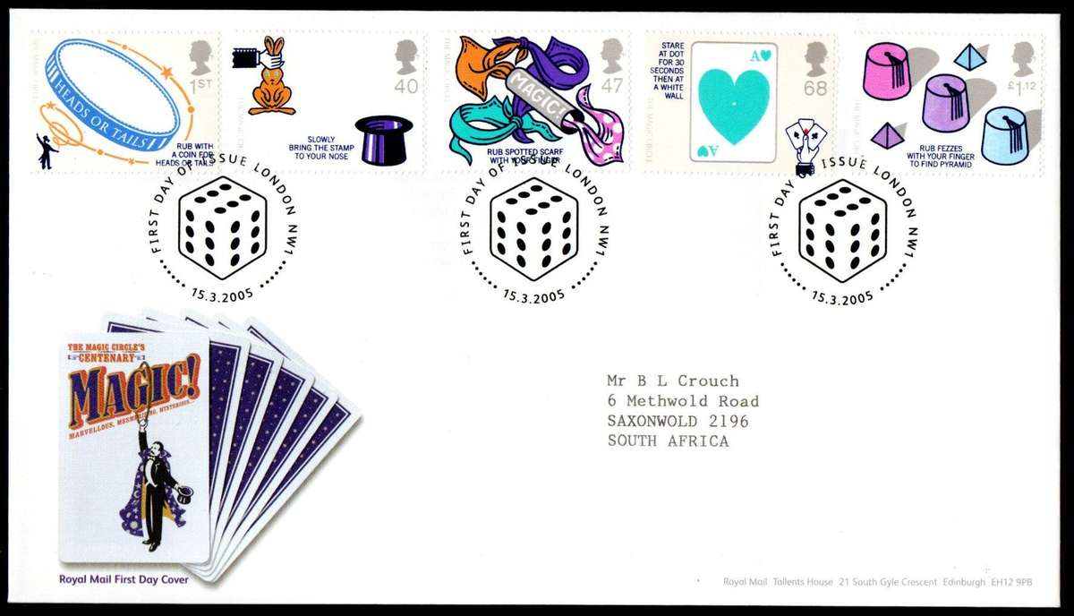 GB 2005 Centenary of the Magic Circle first day covers (x2) (both postmarks) - CV GBP 12.