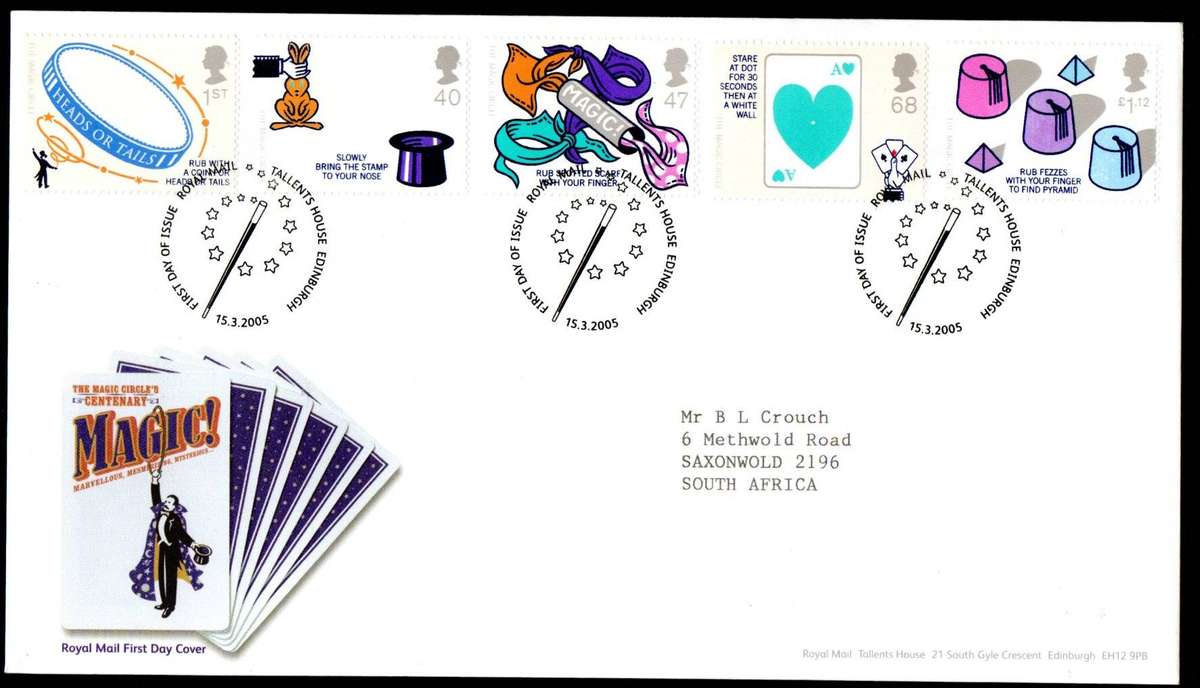 GB 2005 Centenary of the Magic Circle first day covers (x2) (both postmarks) - CV GBP 12.
