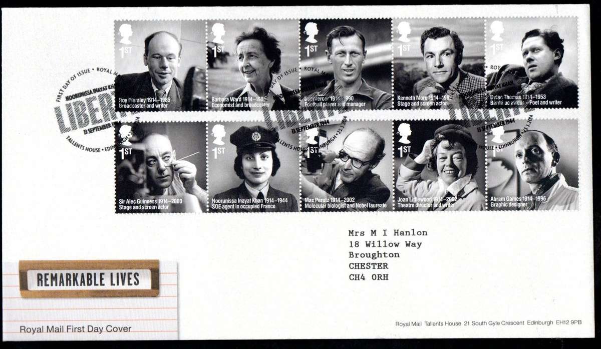 GB 2014 Remarkable Lives first day cover (Tallents House)  CV GBP 11.