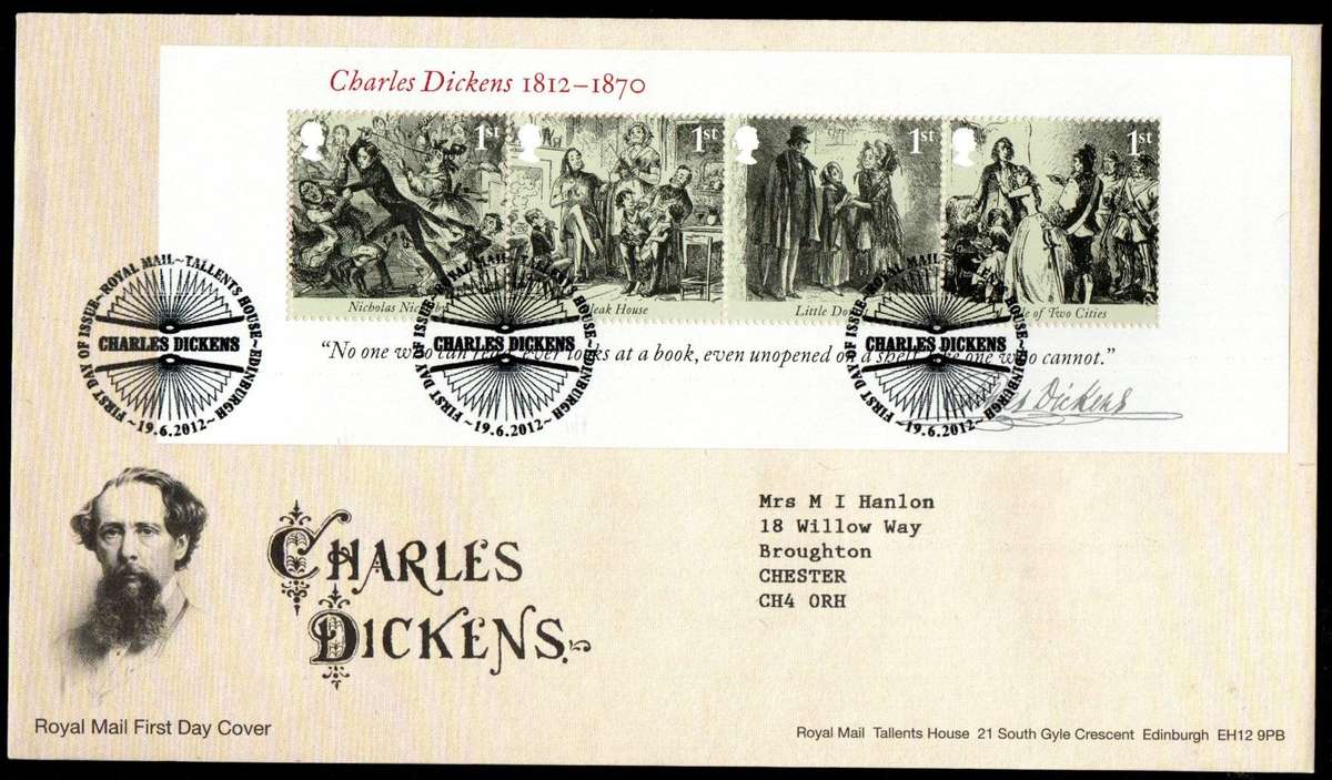 GB 2012 birth bicentenary of Charles Dickens (x2) first day covers (Tallents House) - CV GBP 15.5