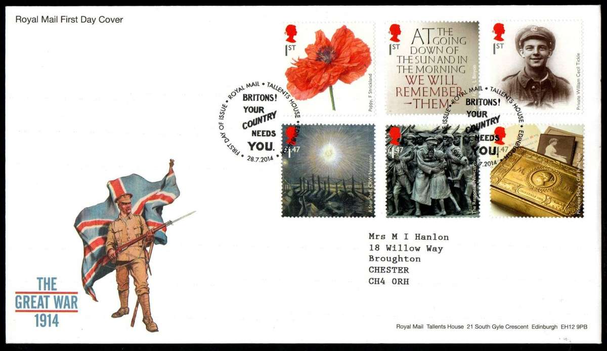 GB 2014 Centenary of the First World War first day cover (Tallents House)  CV GBP 11.
